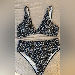 Black and White Floral Bikini Set
